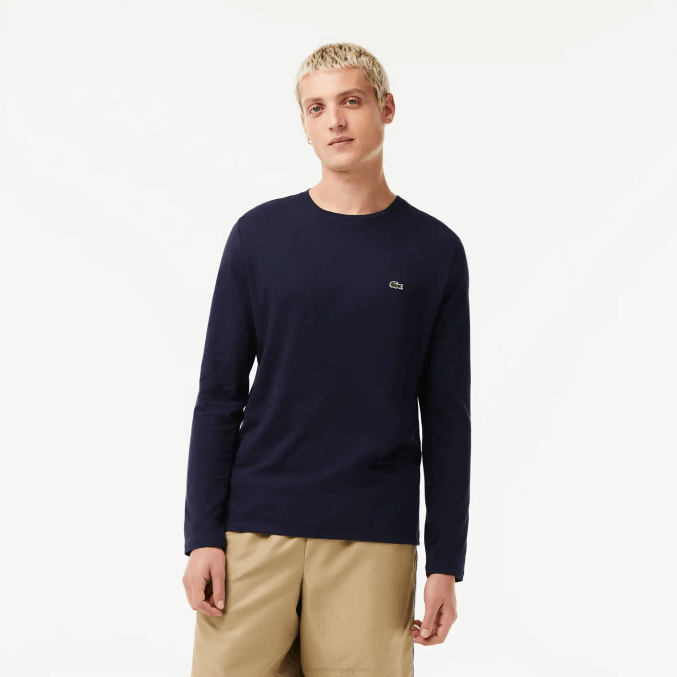 azul marino 166 VVL0A688 hombres Lacoste camiseta de punto de algodón pima con cuello redondo