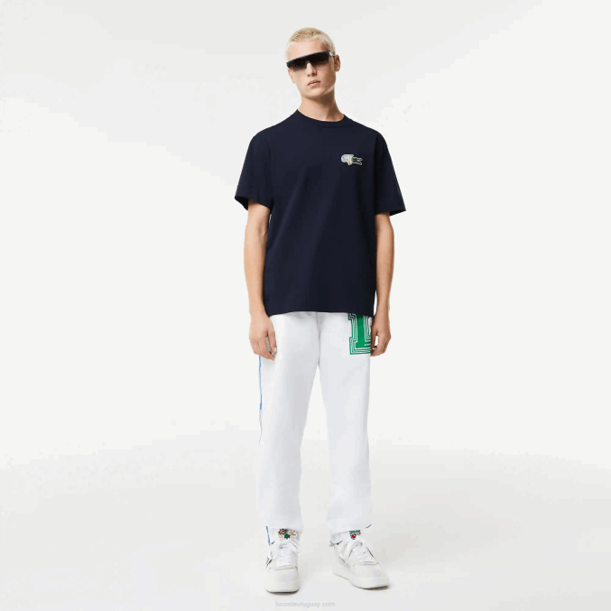 azul marino 166 VVL0A741 hombres Lacoste camiseta de corte holgado con efecto de cómic