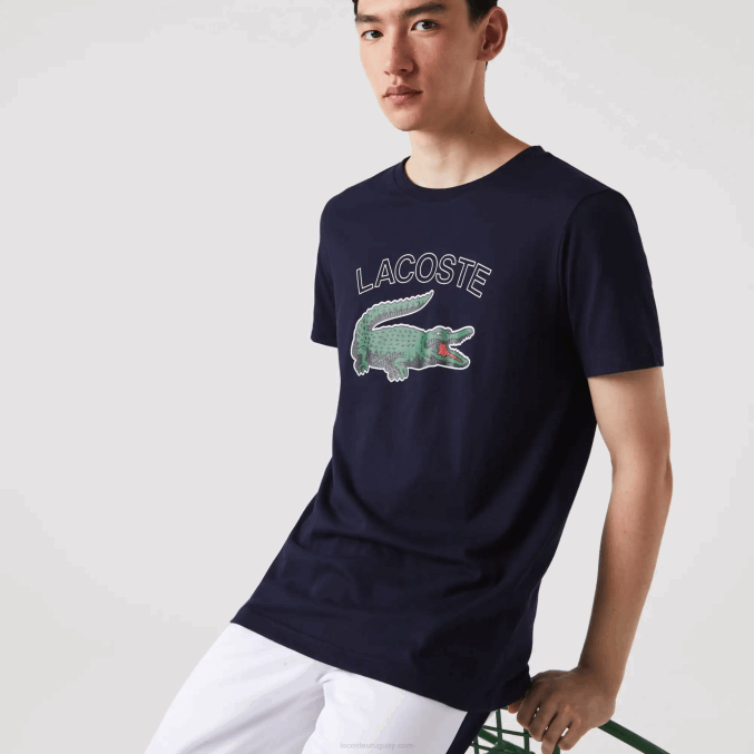 azul marino 166 VVL0A840 hombres Lacoste camiseta sport con estampado de cocodrilo