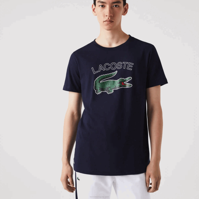 azul marino 166 VVL0A840 hombres Lacoste camiseta sport con estampado de cocodrilo