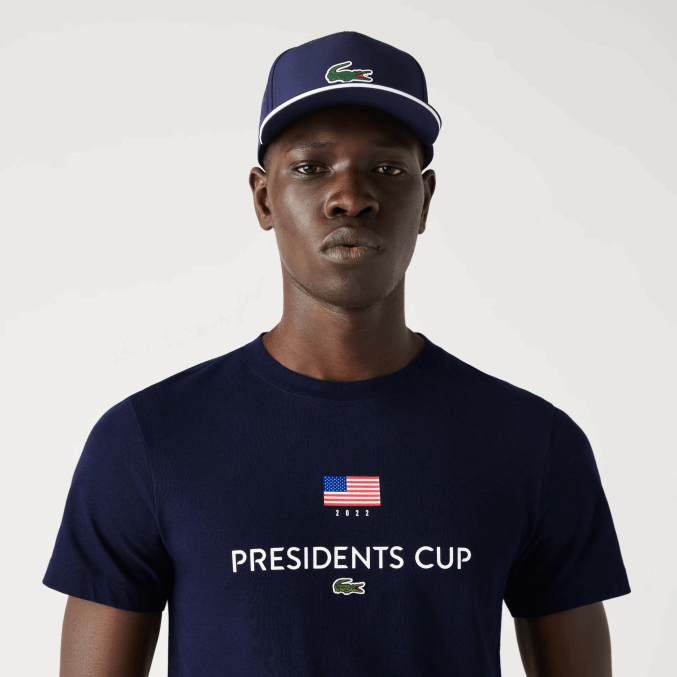 azul marino 166 VVL0A862 hombres Lacoste camiseta de la bandera americana del deporte de la copa de los presidentes