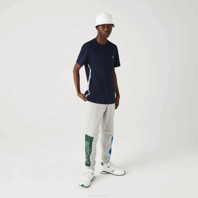 azul marino 166 VVL0A909 hombres Lacoste playera con cuello redondo y bandas de la marca
