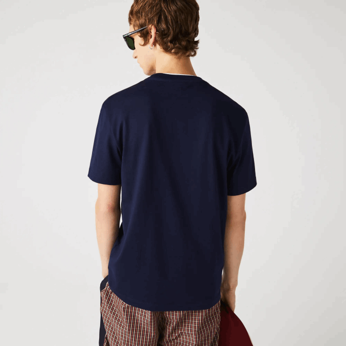 azul marino 166 VVL0A920 hombres Lacoste camiseta de algodón orgánico con cuello redondo y cocodrilos de colores