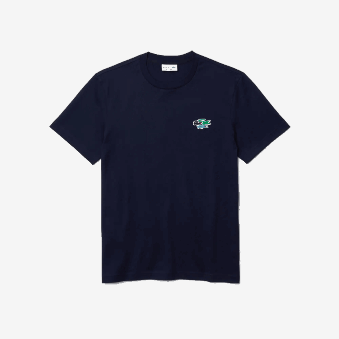 azul marino 166 VVL0A920 hombres Lacoste camiseta de algodón orgánico con cuello redondo y cocodrilos de colores