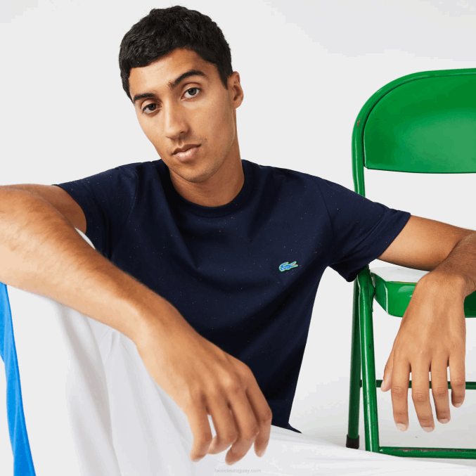 azul marino 7cg VVL0A750 hombres Lacoste camiseta regular fit de punto de algodón con estampado moteado