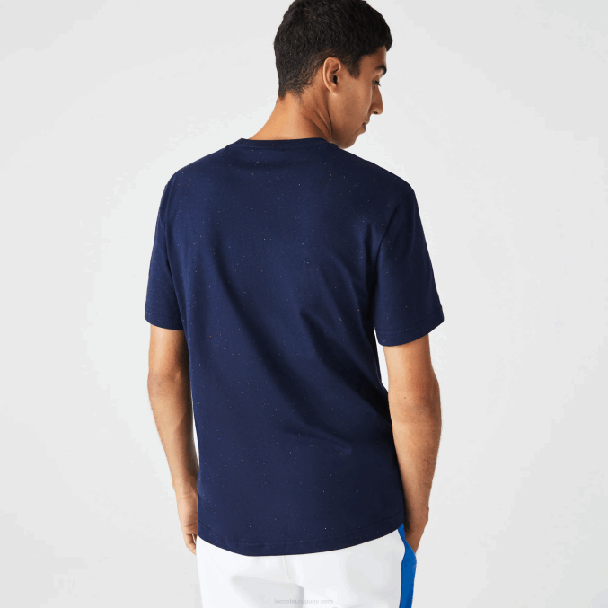 azul marino 7cg VVL0A750 hombres Lacoste camiseta regular fit de punto de algodón con estampado moteado