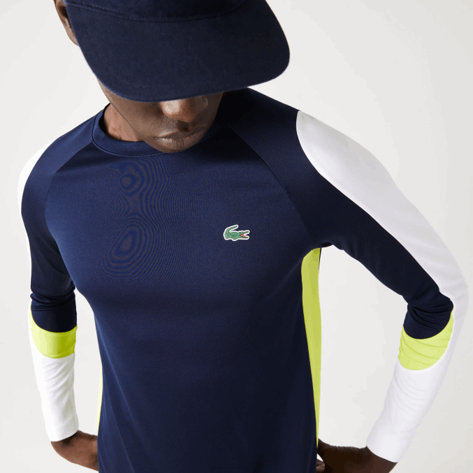 azul marino amarillo blanco 692 VVL0A754 hombres Lacoste camiseta deportiva de tenis