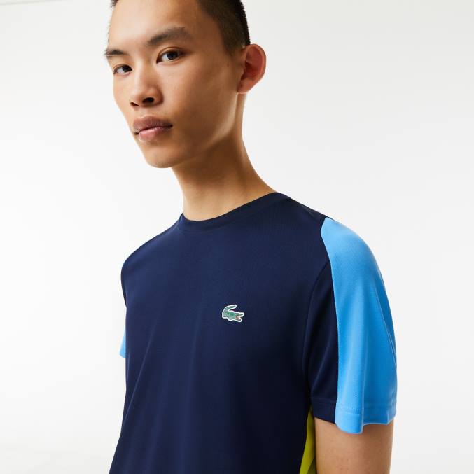azul marino amarillo blanco kl8 VVL0A586 hombres Lacoste camiseta de tenis sport con estampado de cocodrilo