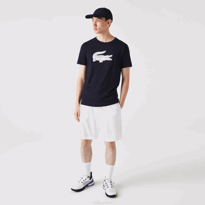 azul marino blanco 525 VVL0A706 hombres Lacoste Camiseta deportiva de punto transpirable con estampado de cocodrilo en 3D