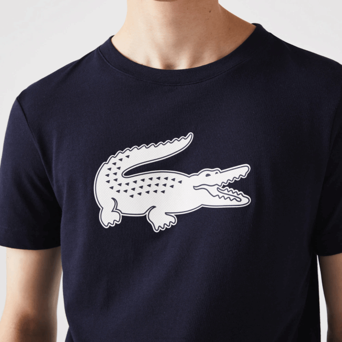 azul marino blanco 525 VVL0A706 hombres Lacoste Camiseta deportiva de punto transpirable con estampado de cocodrilo en 3D