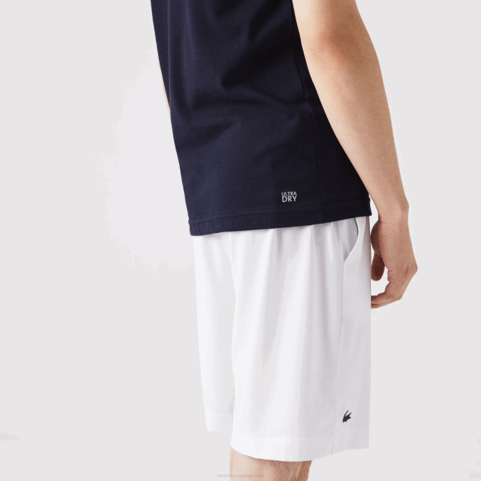 azul marino blanco 525 VVL0A706 hombres Lacoste Camiseta deportiva de punto transpirable con estampado de cocodrilo en 3D