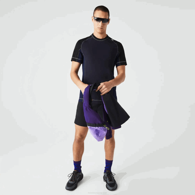 azul marino negro 7w4 VVL0A820 hombres Lacoste camiseta heritage regular fit de piqué elástico con bloques de color