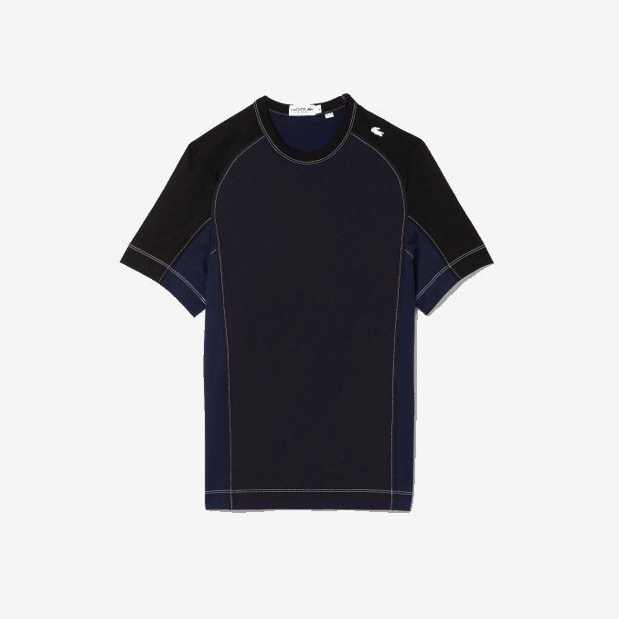 azul marino negro 7w4 VVL0A820 hombres Lacoste camiseta heritage regular fit de piqué elástico con bloques de color