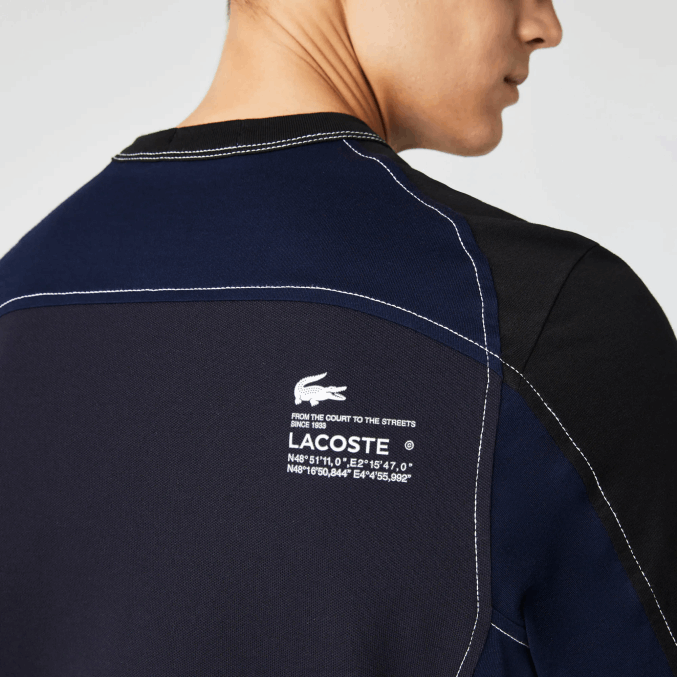 azul marino negro 7w4 VVL0A820 hombres Lacoste camiseta heritage regular fit de piqué elástico con bloques de color