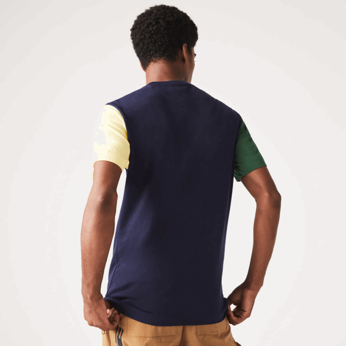 azul marino verde amarillo uxw VVL0A811 hombres Lacoste playera de corte regular en jersey de algodón con bloques de color