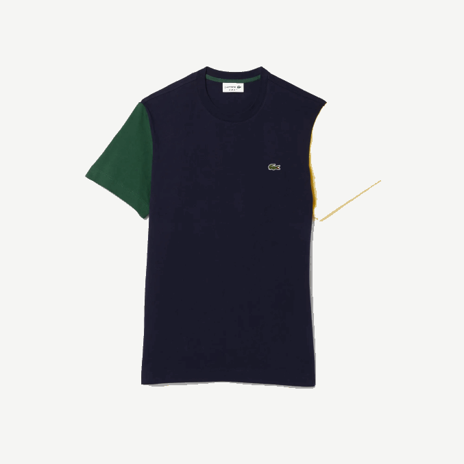 azul marino verde amarillo uxw VVL0A811 hombres Lacoste playera de corte regular en jersey de algodón con bloques de color