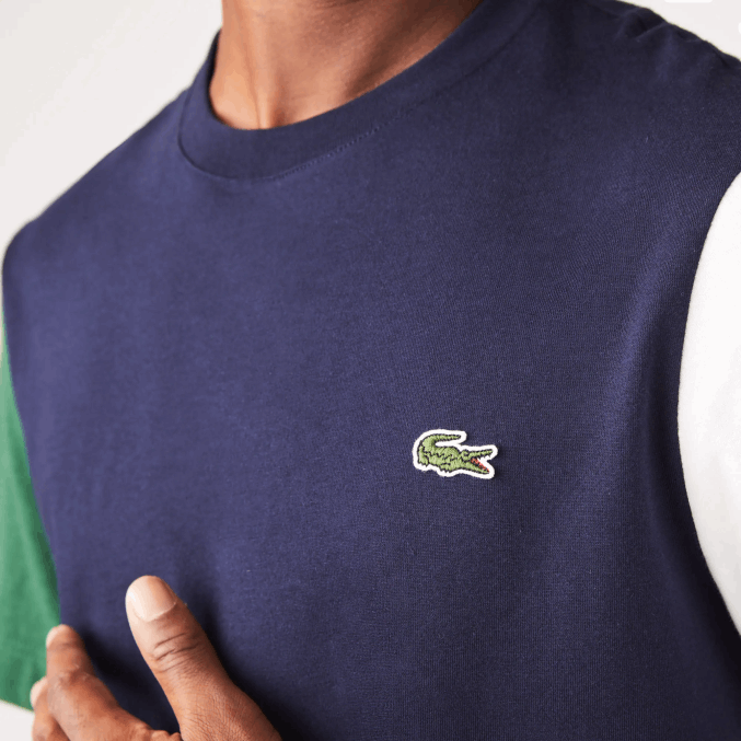 azul marino verde blanco yun VVL0A814 hombres Lacoste playera de corte regular en jersey de algodón con bloques de color