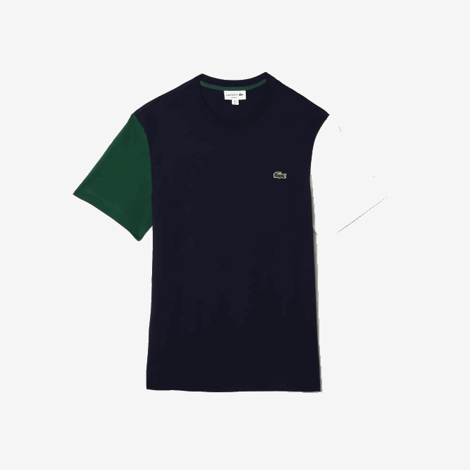 azul marino verde blanco yun VVL0A814 hombres Lacoste playera de corte regular en jersey de algodón con bloques de color