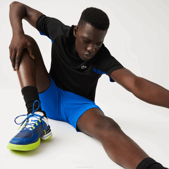 azul negro y2e VVL0A585 hombres Lacoste playera de tenis sport color-block ultra-dry piqué