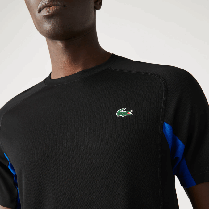 azul negro y2e VVL0A585 hombres Lacoste playera de tenis sport color-block ultra-dry piqué