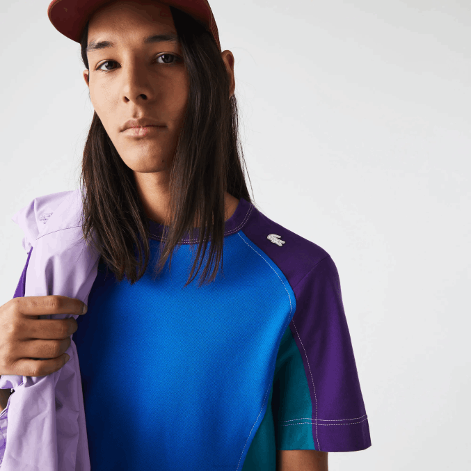 azul verde morado 7w6 VVL0A819 hombres Lacoste camiseta heritage regular fit de piqué elástico con bloques de color