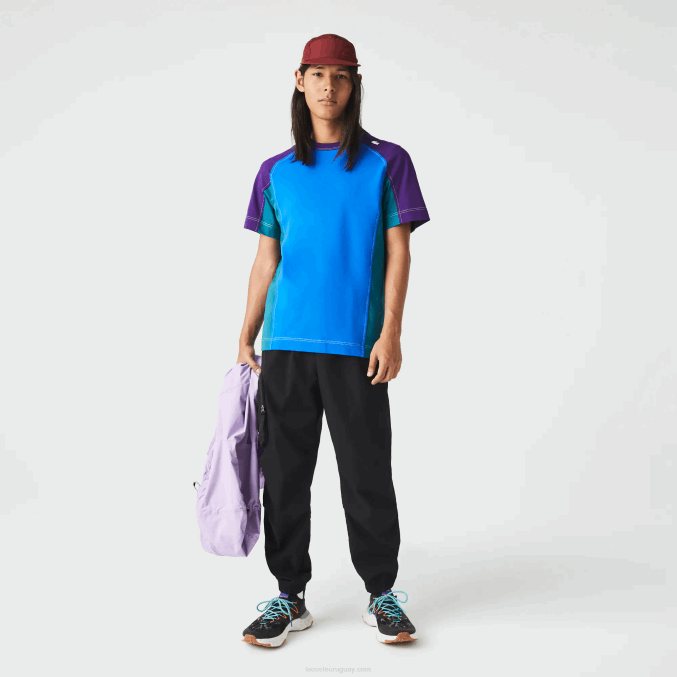 azul verde morado 7w6 VVL0A819 hombres Lacoste camiseta heritage regular fit de piqué elástico con bloques de color