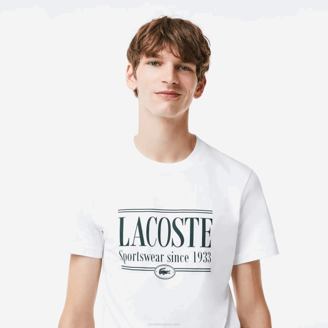 blanco 001 VVL0A106 hombres Lacoste camiseta de corte regular