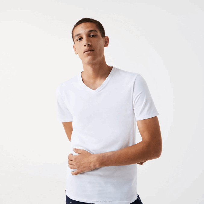 blanco 001 VVL0A1345 hombres Lacoste Pack de 3 camisetas lisas