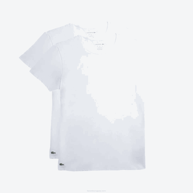 blanco 001 VVL0A1542 hombres Lacoste Pack de 2 camisetas de salón de algodón con cuello redondo
