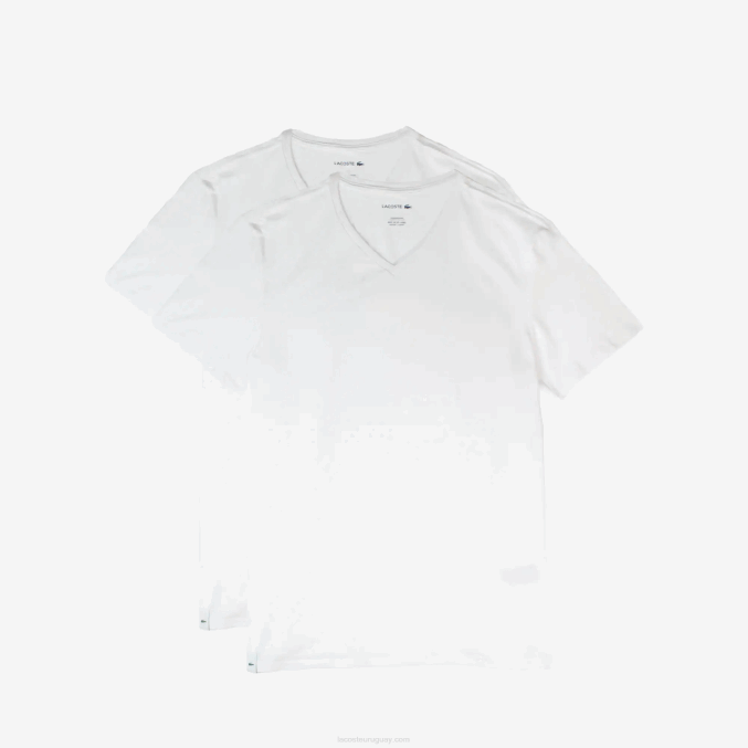 blanco 001 VVL0A1623 hombres Lacoste Pack de 2 camisetas de salón de algodón con cuello de pico