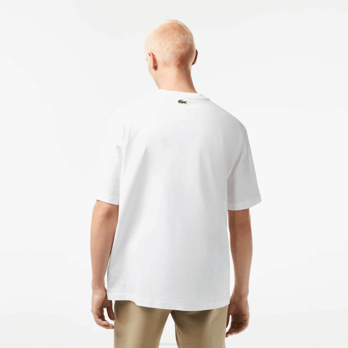 blanco 001 VVL0A254 hombres Lacoste camiseta holgada con cuello redondo y estampado de cocodrilo