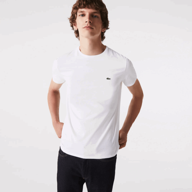 blanco 001 VVL0A36 hombres Lacoste camiseta de punto de algodón pima con cuello redondo