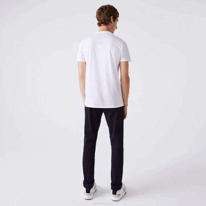 blanco 001 VVL0A40 hombres Lacoste playera de punto de algodón pima con cuello en V