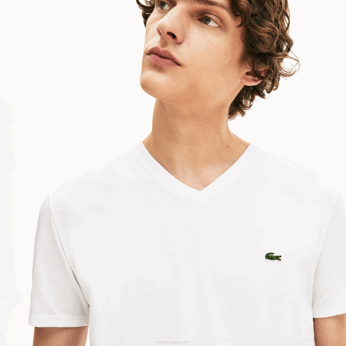 blanco 001 VVL0A40 hombres Lacoste playera de punto de algodón pima con cuello en V