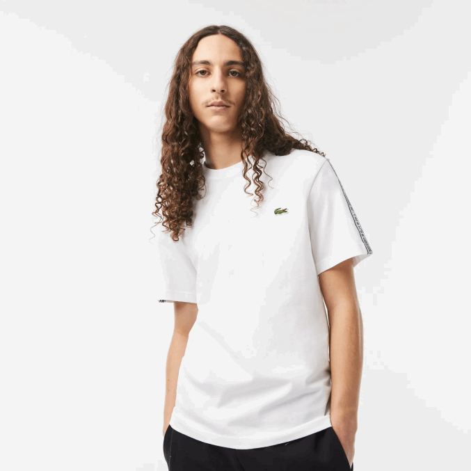 blanco 001 VVL0A46 hombres Lacoste playera regular fit con rayas del logo