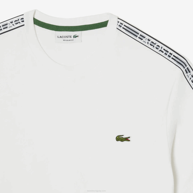 blanco 001 VVL0A46 hombres Lacoste playera regular fit con rayas del logo