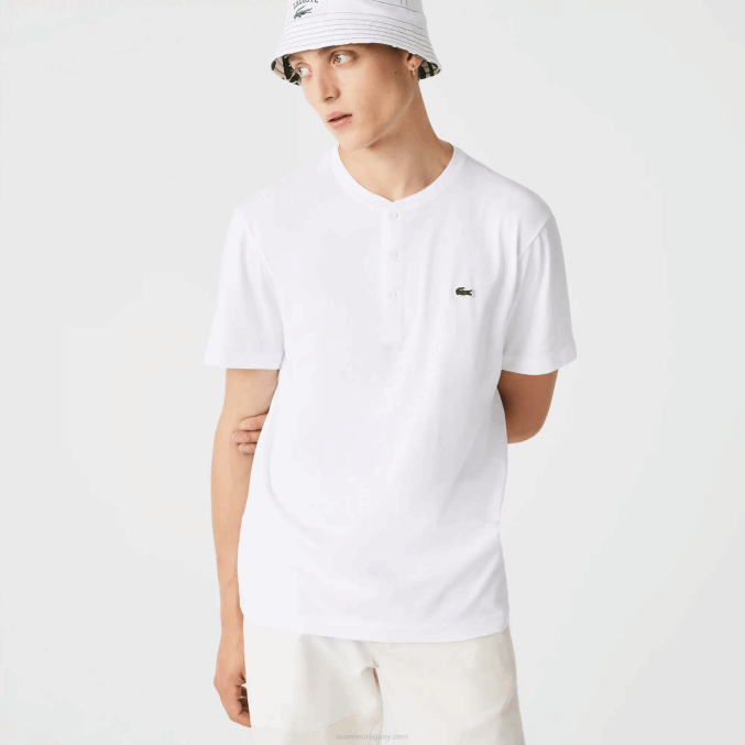 blanco 001 VVL0A589 hombres Lacoste camiseta de punto de algodón pima con cuello henley