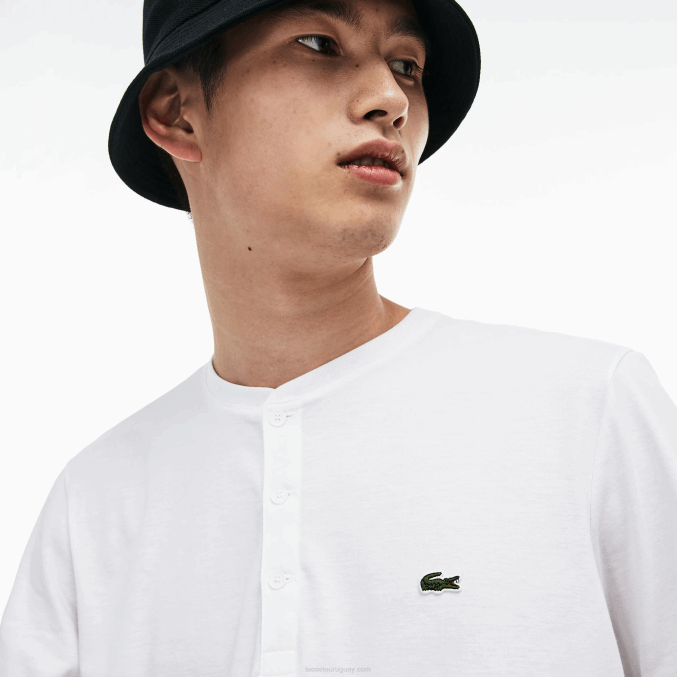 blanco 001 VVL0A589 hombres Lacoste camiseta de punto de algodón pima con cuello henley