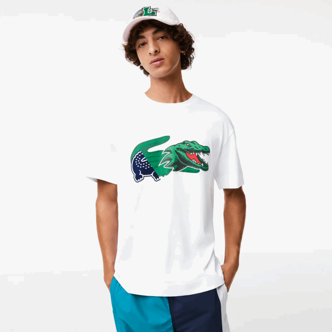 blanco 001 VVL0A608 hombres Lacoste camiseta oversize con cocodrilo