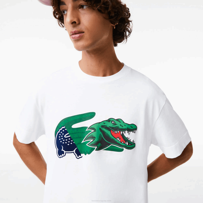 blanco 001 VVL0A608 hombres Lacoste camiseta oversize con cocodrilo