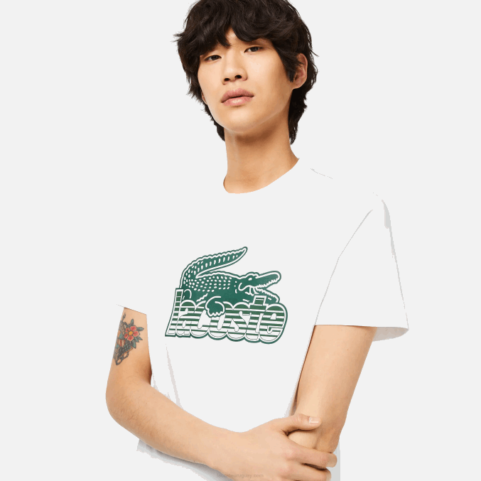 blanco 001 VVL0A63 hombres Lacoste playera con estampado de jersey de algodón