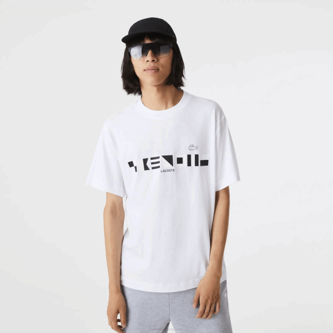 blanco 001 VVL0A661 hombres Lacoste playera con estampado de corte holgado