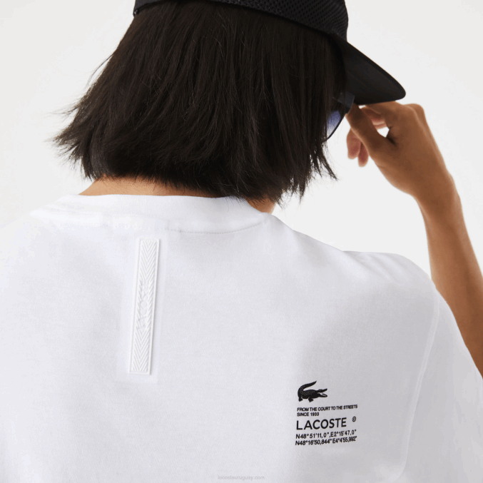 blanco 001 VVL0A661 hombres Lacoste playera con estampado de corte holgado