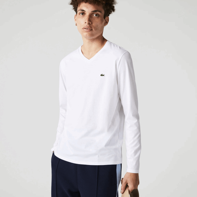 blanco 001 VVL0A675 hombres Lacoste playera de punto ligero de algodón pima con cuello en V