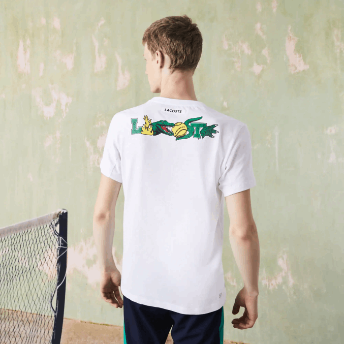blanco 001 VVL0A681 hombres Lacoste camiseta de tenis sport con estampado de cocodrilo
