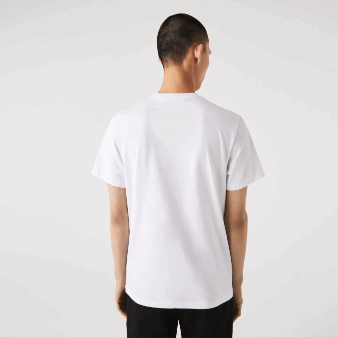 blanco 001 VVL0A761 hombres Lacoste camiseta de algodón con cuello redondo y estampado de cocodrilo
