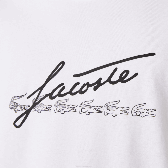 blanco 001 VVL0A761 hombres Lacoste camiseta de algodón con cuello redondo y estampado de cocodrilo