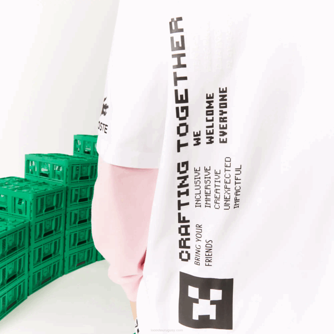 blanco 001 VVL0A853 hombrescamiseta de corte holgado de algodón orgánico lacoste x minecraft