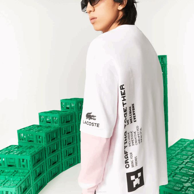 blanco 001 VVL0A853 hombrescamiseta de corte holgado de algodón orgánico lacoste x minecraft