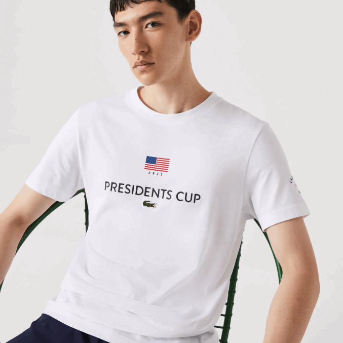 blanco 001 VVL0A861 hombres Lacoste camiseta de la bandera americana del deporte de la copa de los presidentes